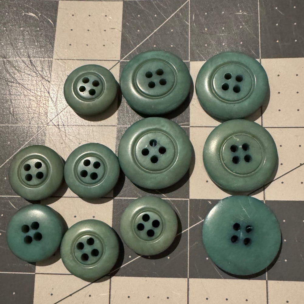 Vintage Teal Green Buttons Lot of 11 Mixed Sizes 4-Hole Sewing Crafting